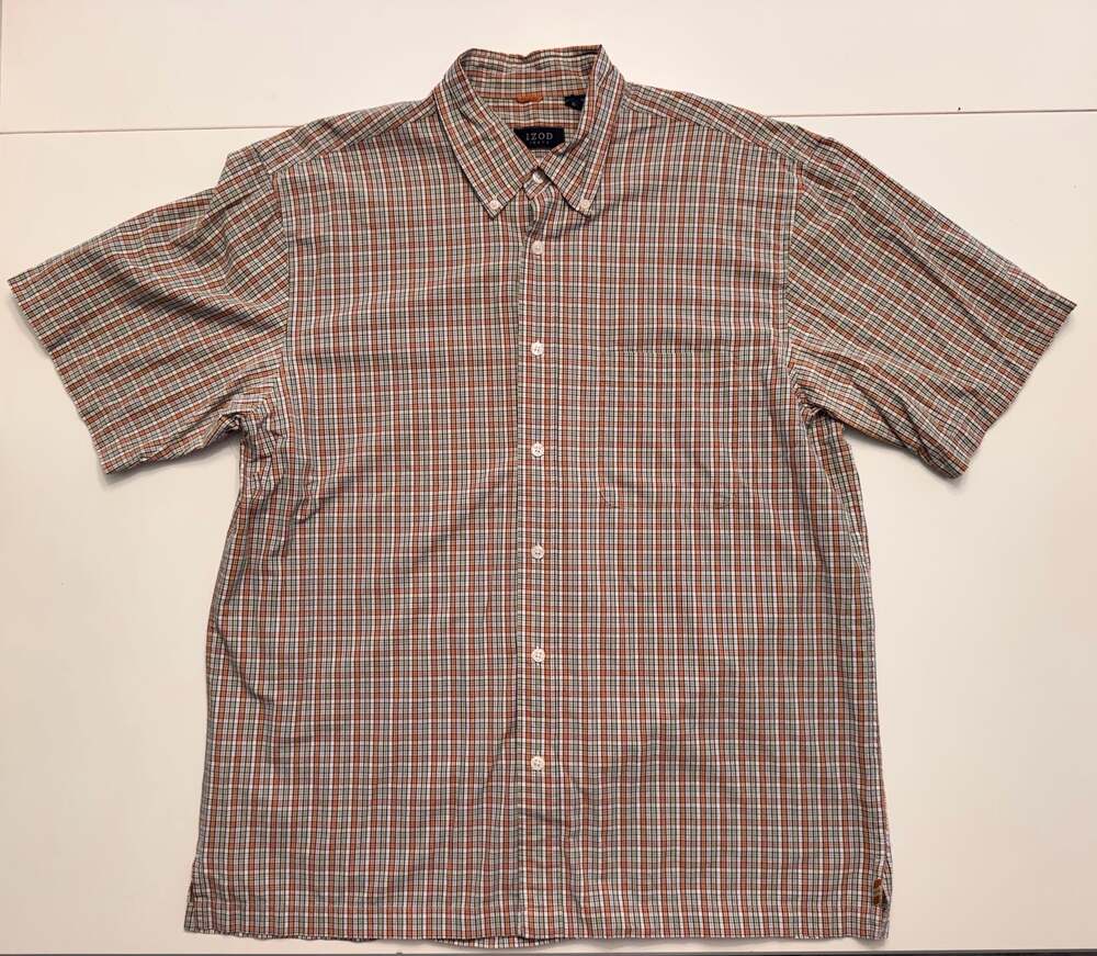 Izod Jeans Men's Short Sleeve Plaid Button Down Shirt Size L
